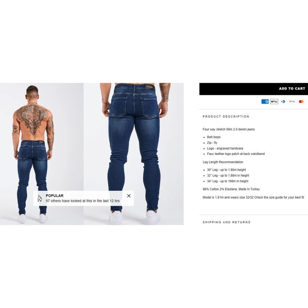 Legend London NWT Dark Blue Wash SLIM FIT JEANS 2.0 Men's 28x34 Long Tall - Picture 9 of 9